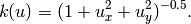 k(u) = (1 + u_x^2 + u_y^2)^{-0.5}.