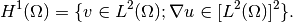 H^1(\Omega) = \{ v \in L^2(\Omega); \nabla u \in [L^2(\Omega)]^2 \}.