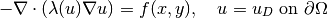 -\nabla \cdot (\lambda(u)\nabla u) = f(x,y), \ \ \ u = u_D \ \mbox{on}\ \partial \Omega